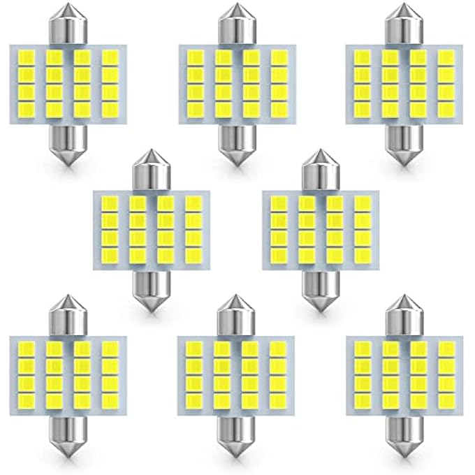 إكسفور لمبة سيارة ليد 8 قطع بيضاء فائقة السطوع بطرف مزدوج 2835 31 مم 16SMD لمبة إضاءة ليد للسيارة للداخلية وقبة خريطة صندوق السيارة - Image 1