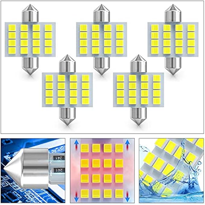 إكسفور لمبة سيارة ليد 8 قطع بيضاء فائقة السطوع بطرف مزدوج 2835 31 مم 16SMD لمبة إضاءة ليد للسيارة للداخلية وقبة خريطة صندوق السيارة - Image 5
