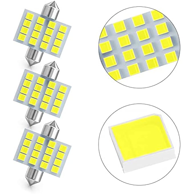 إكسفور لمبة سيارة ليد 8 قطع بيضاء فائقة السطوع بطرف مزدوج 2835 31 مم 16SMD لمبة إضاءة ليد للسيارة للداخلية وقبة خريطة صندوق السيارة - Image 3