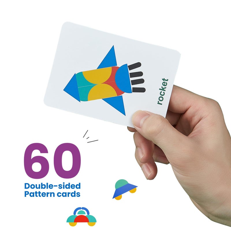 LiKee Open Ended Wooden Shape Puzzles (36 Blocks&60 Cards) for Toddlers 3+ Years Old, Montessori Development Toys Preschool Education Activity Travel Toy Board Games for Kids 4-8 Yrs - Image 4