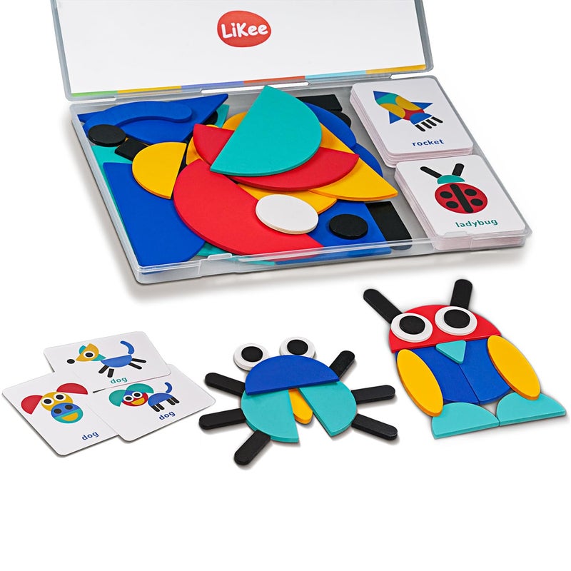 LiKee Open Ended Wooden Shape Puzzles (36 Blocks&60 Cards) for Toddlers 3+ Years Old, Montessori Development Toys Preschool Education Activity Travel Toy Board Games for Kids 4-8 Yrs - Image 1