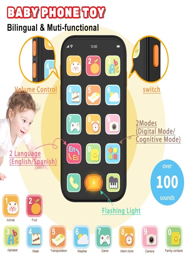 iKOIHO Toy Phone Baby Remote Control Toy Set, Play Phones TV Remote Control with Music Light for 6+ Months, Early Learning Baby Toys Gift for 1 Year Old Boys Girls Toddler Infant Kids, English/Spanish, Blue - Image 2
