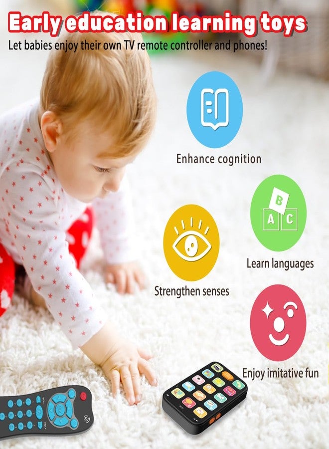 iKOIHO Toy Phone Baby Remote Control Toy Set, Play Phones TV Remote Control with Music Light for 6+ Months, Early Learning Baby Toys Gift for 1 Year Old Boys Girls Toddler Infant Kids, English/Spanish, Blue - Image 5