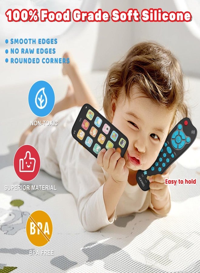 iKOIHO Toy Phone Baby Remote Control Toy Set, Play Phones TV Remote Control with Music Light for 6+ Months, Early Learning Baby Toys Gift for 1 Year Old Boys Girls Toddler Infant Kids, English/Spanish, Blue - Image 4