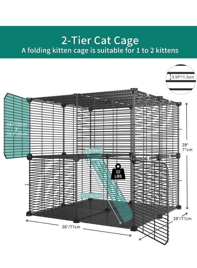 Cat Cage 2 Tier Indoor Cat Enclosures Kitten Cage DIY Pet Playpen Metal Kennel for 1-2 Cats DIY Cat Crate Playpen Indoor Detachable Anti-jumping Kitten Crate for Small Animal Kitty Bunny Travel - Image 2