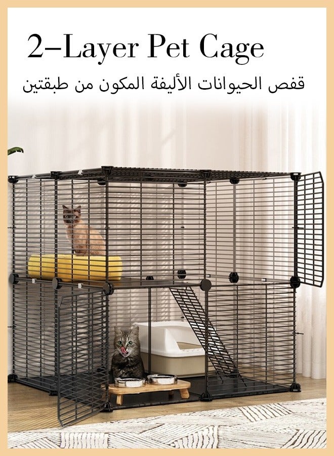 Cat Cage 2 Tier Indoor Cat Enclosures Kitten Cage DIY Pet Playpen Metal Kennel for 1-2 Cats DIY Cat Crate Playpen Indoor Detachable Anti-jumping Kitten Crate for Small Animal Kitty Bunny Travel - Image 1