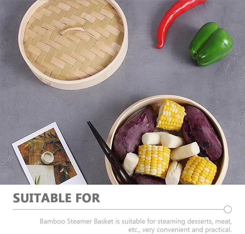 سفجل 22 سم سلة بخار مع غطاء قابلة لإعادة الاستخدام للزلابية والخضروات والديم سوم - Image 5