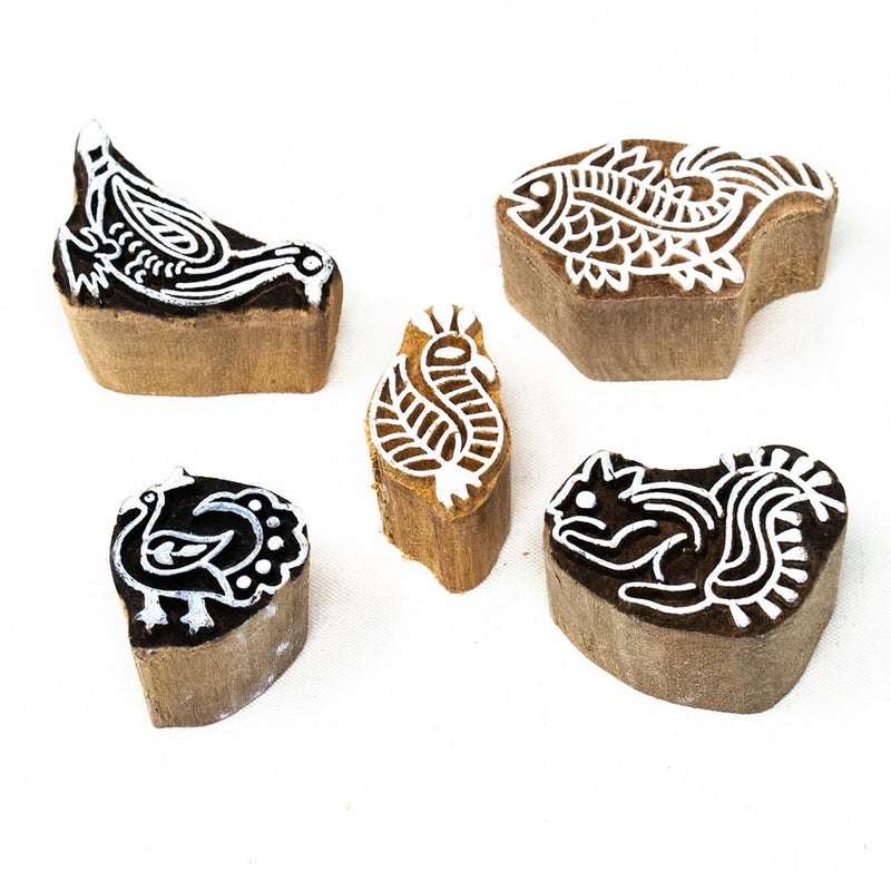 TWOGRAMS | Set of 5 | Wooden Stamp Block, Printing Stamp Design Set | Block for Printing Saree Border | Dresses, Craft Card Making, Scrapbook, Clay Pottery - Image 2