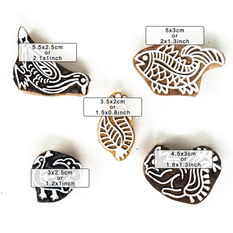 TWOGRAMS | Set of 5 | Wooden Stamp Block, Printing Stamp Design Set | Block for Printing Saree Border | Dresses, Craft Card Making, Scrapbook, Clay Pottery - Image 4