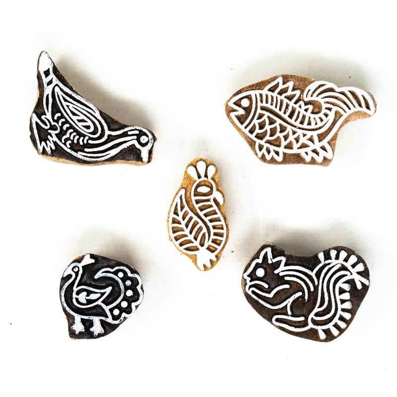 TWOGRAMS | Set of 5 | Wooden Stamp Block, Printing Stamp Design Set | Block for Printing Saree Border | Dresses, Craft Card Making, Scrapbook, Clay Pottery - Image 1