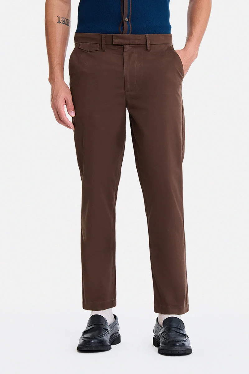 Snitch Brown Brown Solid Slim Fit Festive Trousers for Men | Best Price UAE
