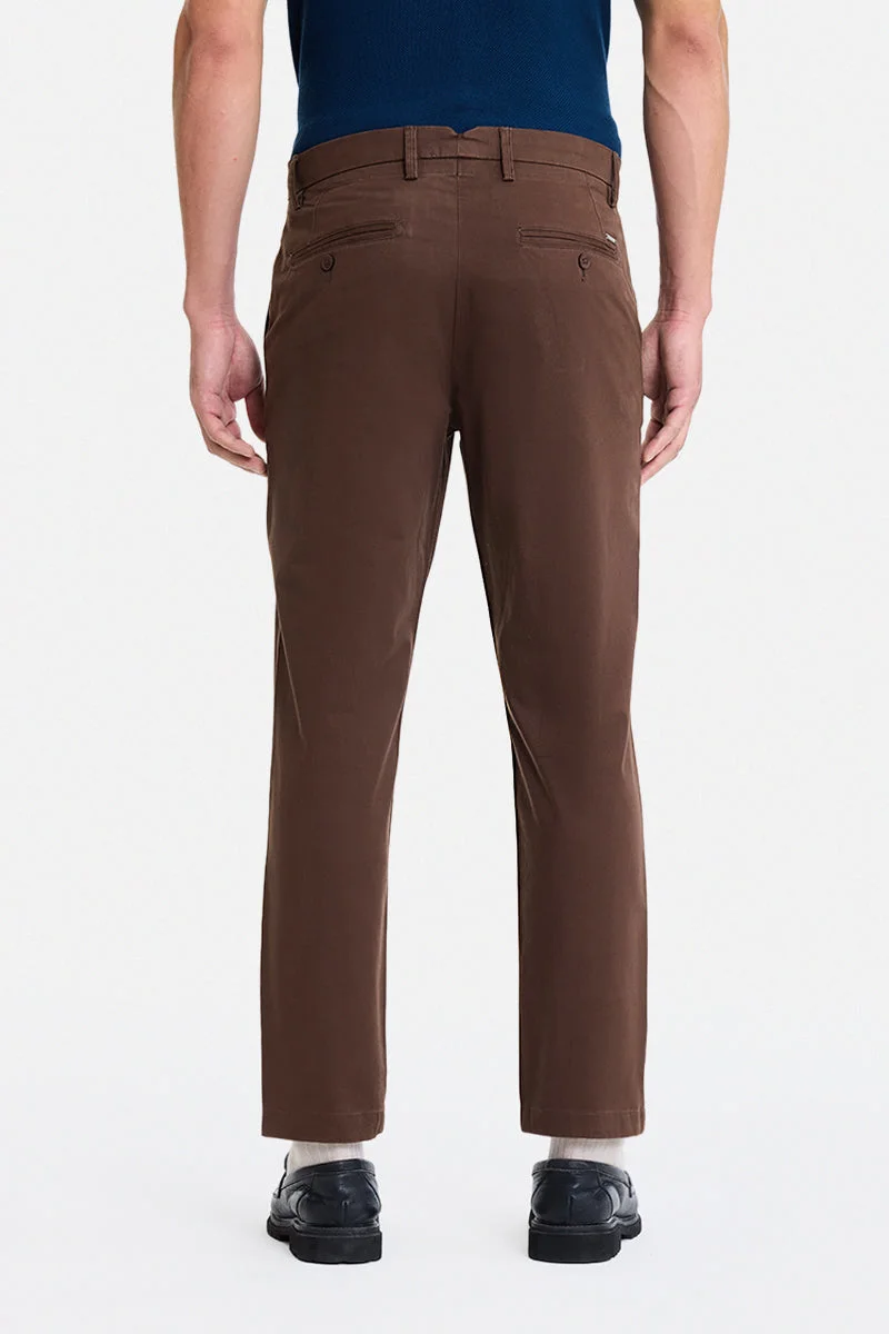 Snitch Brown Brown Solid Slim Fit Festive Trousers for Men | Best Price UAE