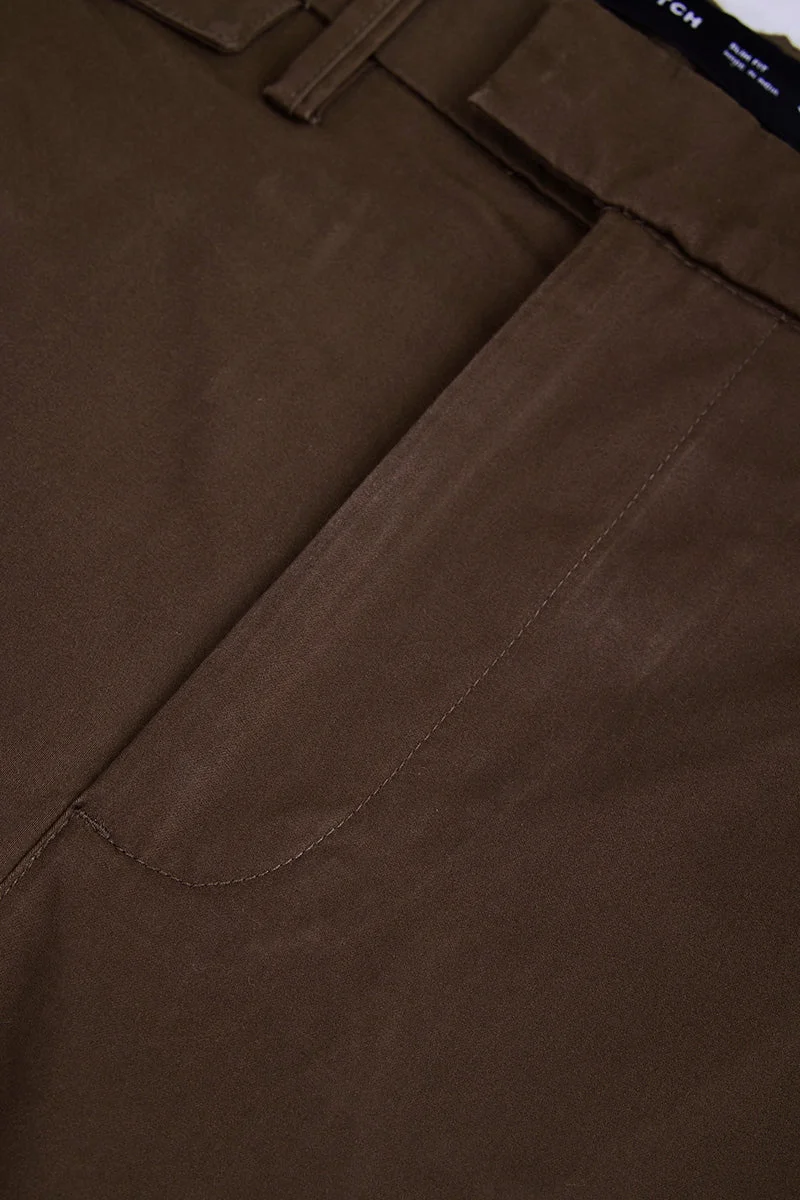 Snitch Brown Brown Solid Slim Fit Festive Trousers for Men | Best Price UAE