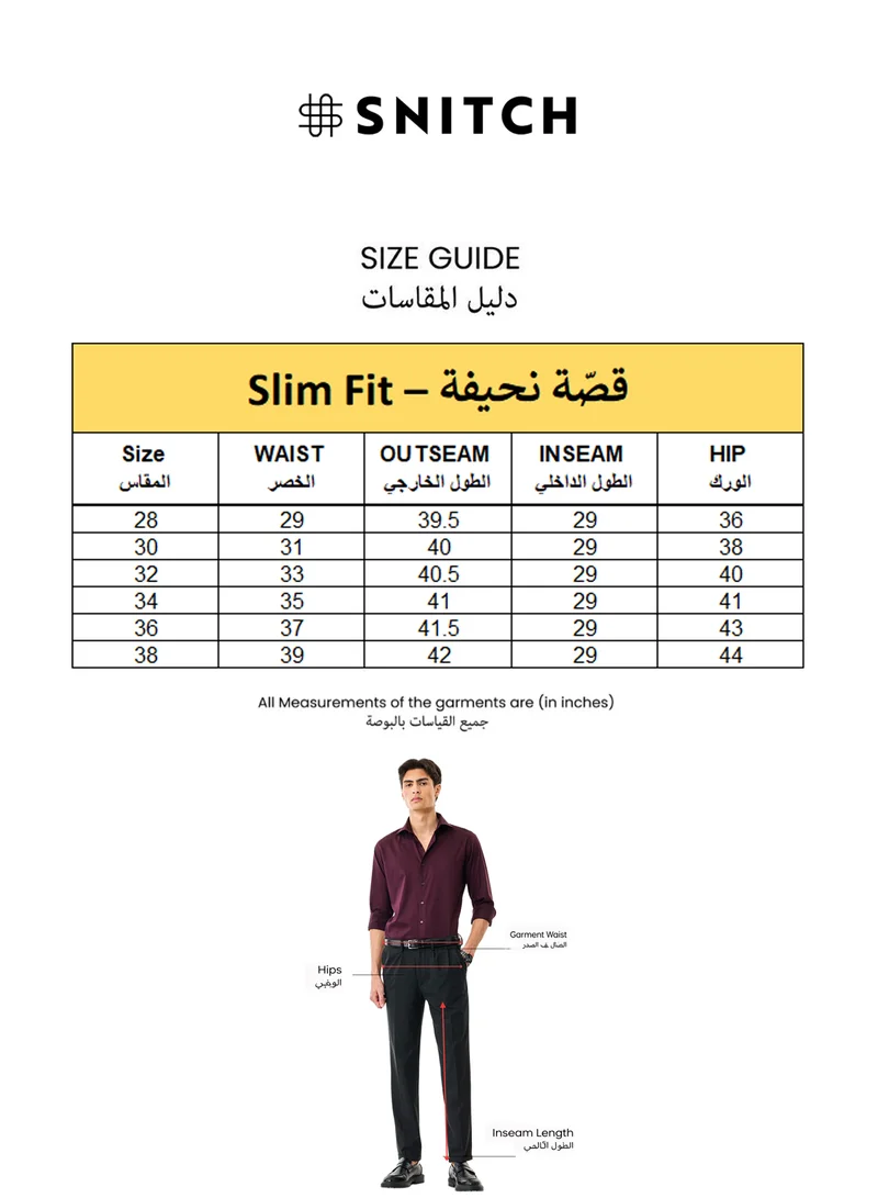 Snitch Brown Brown Solid Slim Fit Festive Trousers for Men | Best Price UAE