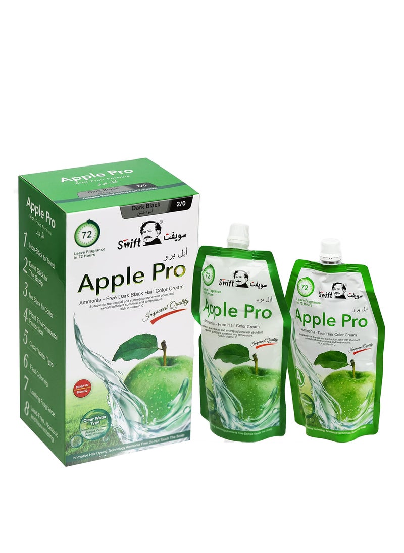 Swift Apple Pro Ammonia Free Dark Black Hair Color Cream 2/0 500mlx2  - Image 1