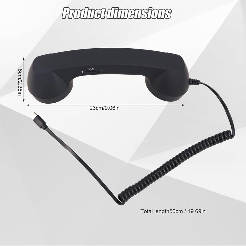 BTFO Retro Phone Handset for iPhone/Android, Type C Old School Cell Phone Receiver with Microphone & Speaker 90s Style Photos Prop for Mobile Phones (Black) - Image 2