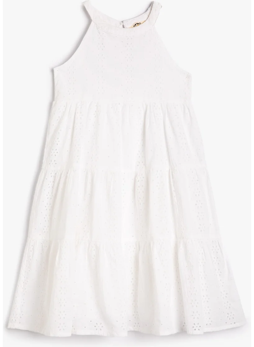 كوتون Dress Midi Length Halter Neck Embroidered Floral Embroidered Cotton Lined