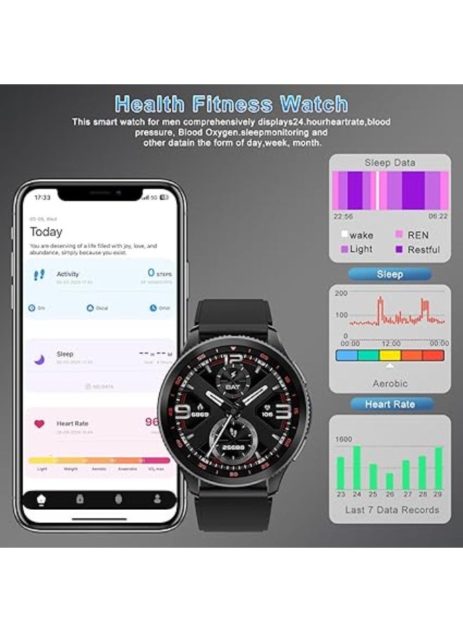 PEJE Rotatable Dial Smart Watch, Smart Watch for Men(Answer/Make Call),1.43 AMOLED Screen,123+ Sport Modes, 3ATM Waterproof Watch,with SpO2/Heart Rate/Sleep Monitor, Compatible Android iOS (Blue) - Image 2