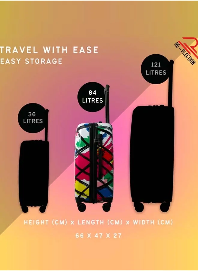 Reflection Reflection 24 Inch ABS and Polycarbonate Suitcase Lightweight Hardside Abstract Print Series Travel Luggage Trolley with 84L Storage Capacity 4 Spinner Wheels and TSA Lock Multicolor
