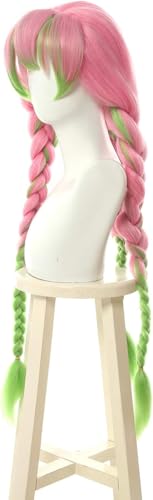 Nuoqi Mitsuri Cosplay Wig Kanroji Mitsuri Wig 3 Braided Hair Womens Pink Green Cosplay Wigs Halloween - Image 1