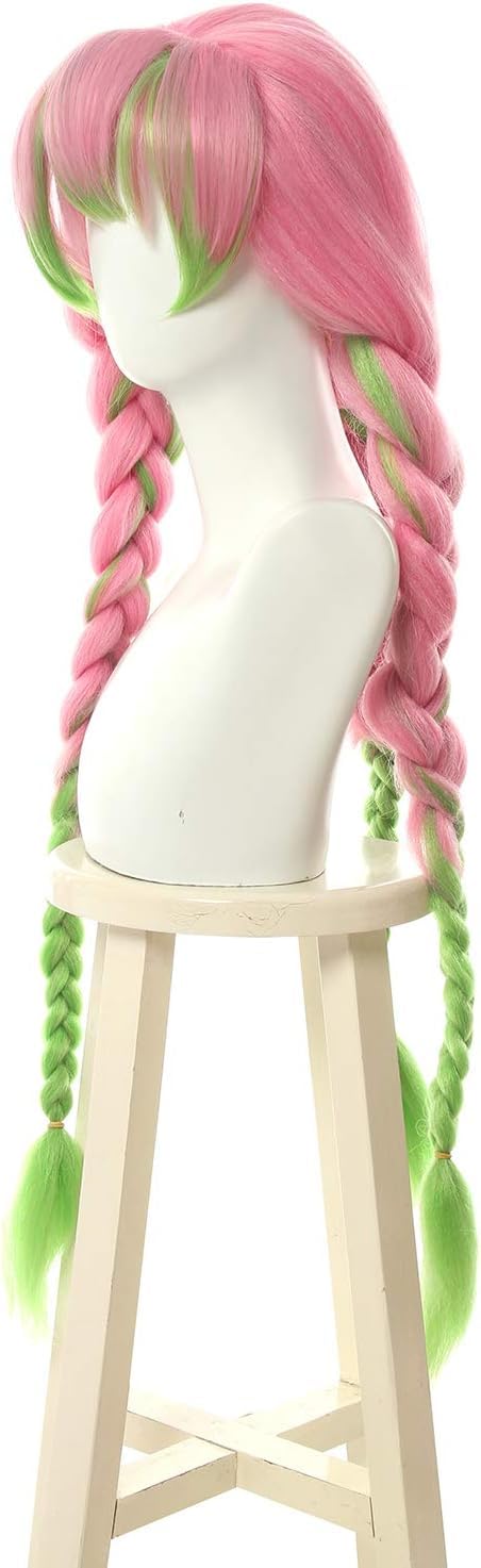 Nuoqi Mitsuri Cosplay Wig Kanroji Mitsuri Wig 3 Braided Hair Womens Pink Green Cosplay Wigs Halloween - Image 2