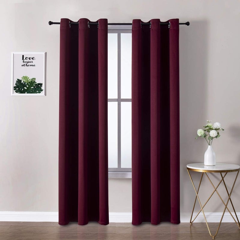 ChrisDowa Grommet Blackout Curtains for Bedroom and Living Room - 2 Panels Set Thermal Insulated Room Darkening Curtains (Burgundy Red  42W x 84L) - Image 1