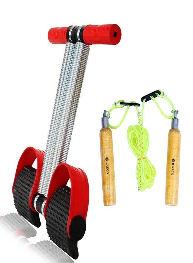 RASCO Gym KIT of Double Spring Tummy TRIMEMR with Jumping Rope for Men and Women Fitness Accessory Kit Red - Image 1