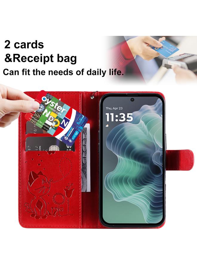 S-TOP Case For Motorola Moto G35 Cat and Bee Embossed Flip Leather Phone Case - Image 5