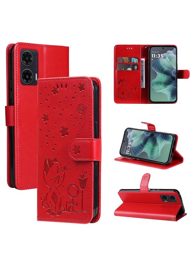 S-TOP Case For Motorola Moto G35 Cat and Bee Embossed Flip Leather Phone Case - Image 1