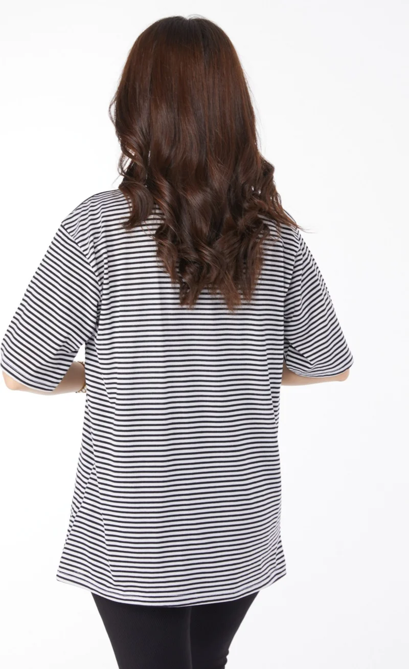 Tofisa Plain Crew Neck Women's Black Striped T-Short - 25119