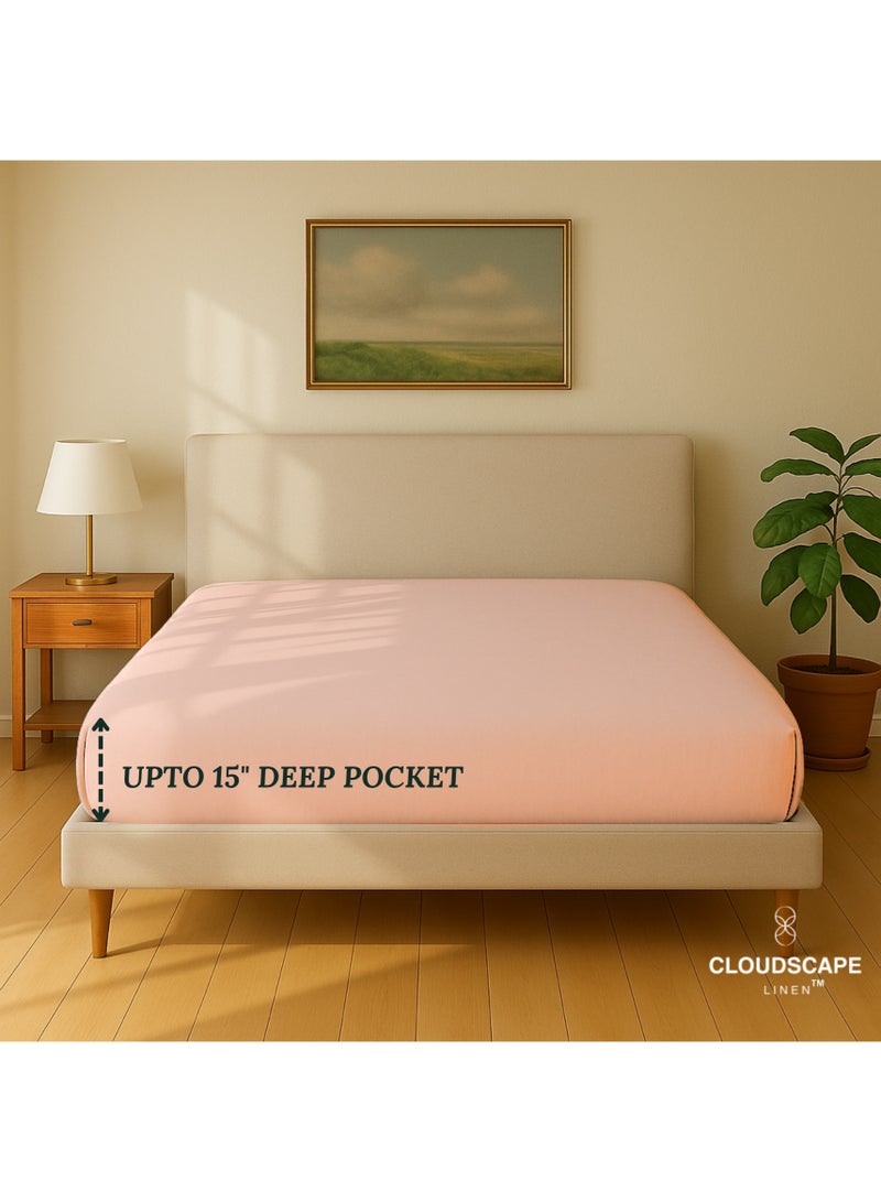 كلاود سكيب لينين Cloud Scape Linen 600 Thread Count Egyptian Cotton Fitted Sheet ( Super King, Sepia Rose) - Image 4