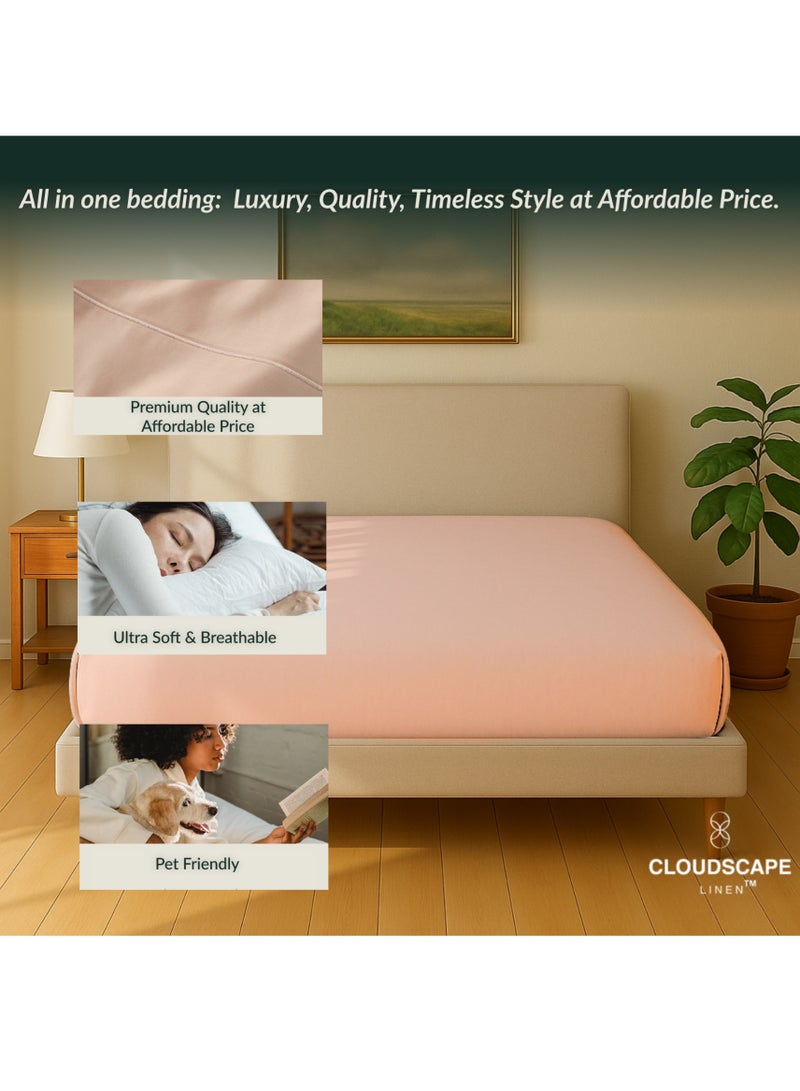 كلاود سكيب لينين Cloud Scape Linen 600 Thread Count Egyptian Cotton Fitted Sheet ( Super King, Sepia Rose) - Image 3