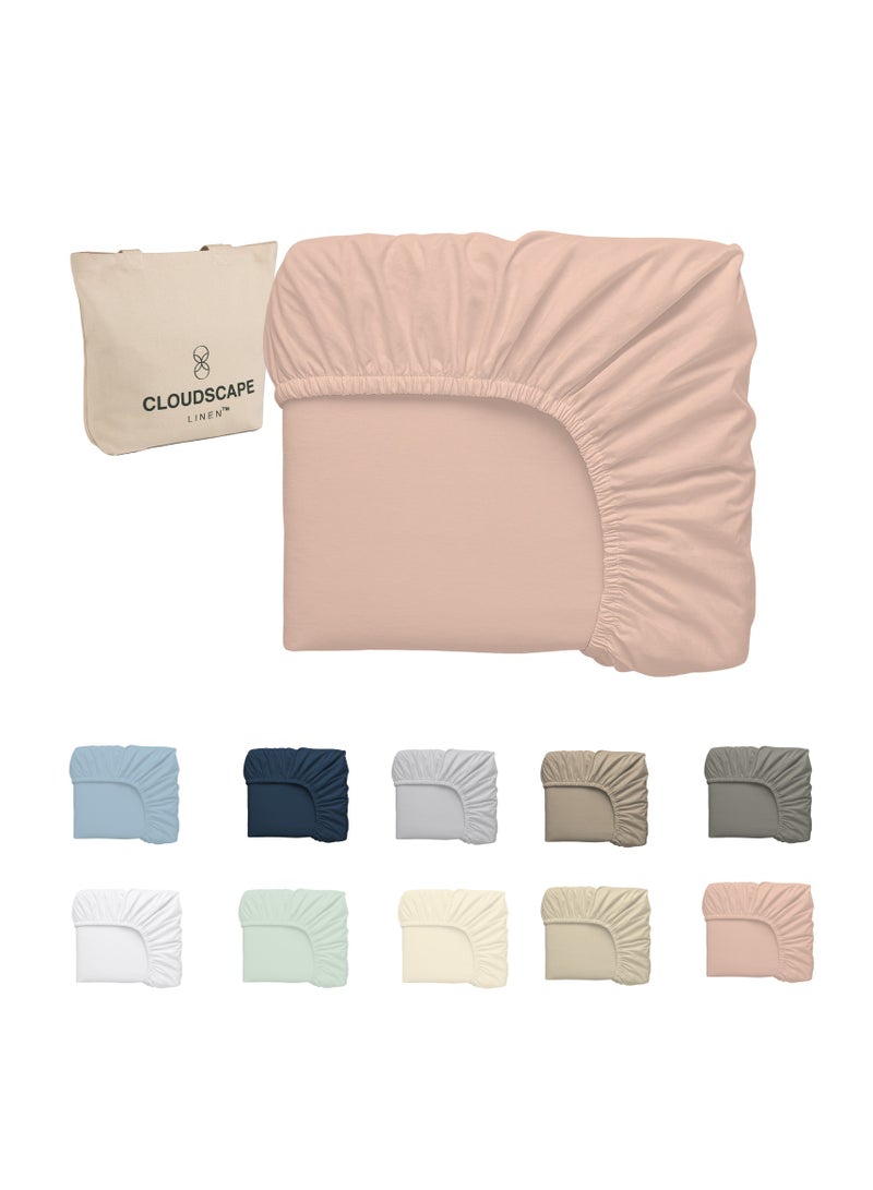 كلاود سكيب لينين Cloud Scape Linen 600 Thread Count Egyptian Cotton Fitted Sheet ( Super King, Sepia Rose) - Image 1
