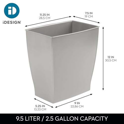 InterDesign iDesign Small Plastic Bathroom Trash Can, Slim Rectangle Garbage Bin for Bedroom, Office, Dorm, Gray - Image 4