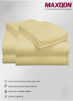 MAXQON 2-Set Fitted Bed Sheets +  Pillow Covers, King/Queen/Double/Single Sizes, Color Cream  - Image 1