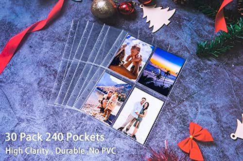 WITHYU 30 Pack 240 Pockets 2.5x3.5” Photocard Sleeves for 6 Ring A5 Binder, Ultra-Clear K-pop Photocard Sleeves, Double-Sided 4 Pocket Photo Pages, Top Loading Photo Sheet Protector for Photos, Trading Cards - Image 2