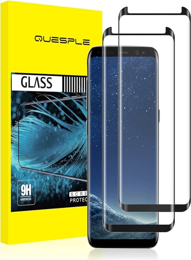 QUESPLE [Pack of 2] Tempered Glass Screen Protector for Samsung Galaxy S8, Anti-Scratch, Ultra Clear, Anti-Bubble, 3D Full Coverage Tempered Glass Screen Protector for Galaxy S8