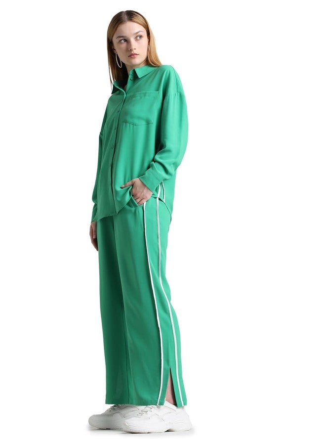 ONLY Women Solid Polyester Loose Fit Green Trackpants - Image 2