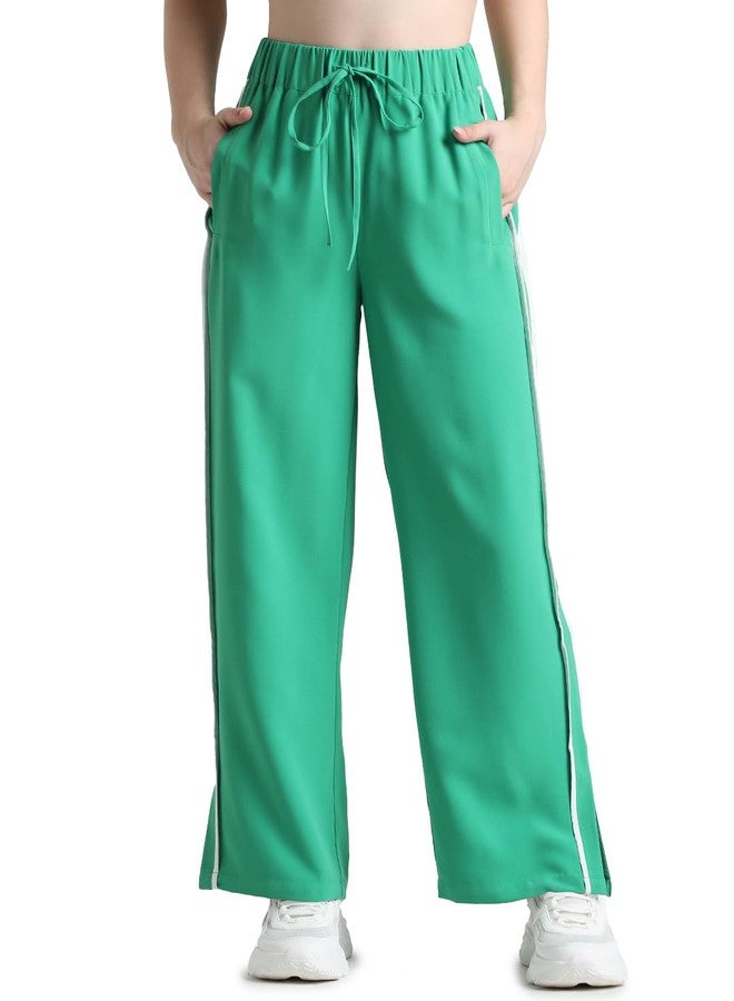 ONLY Women Solid Polyester Loose Fit Green Trackpants - Image 1