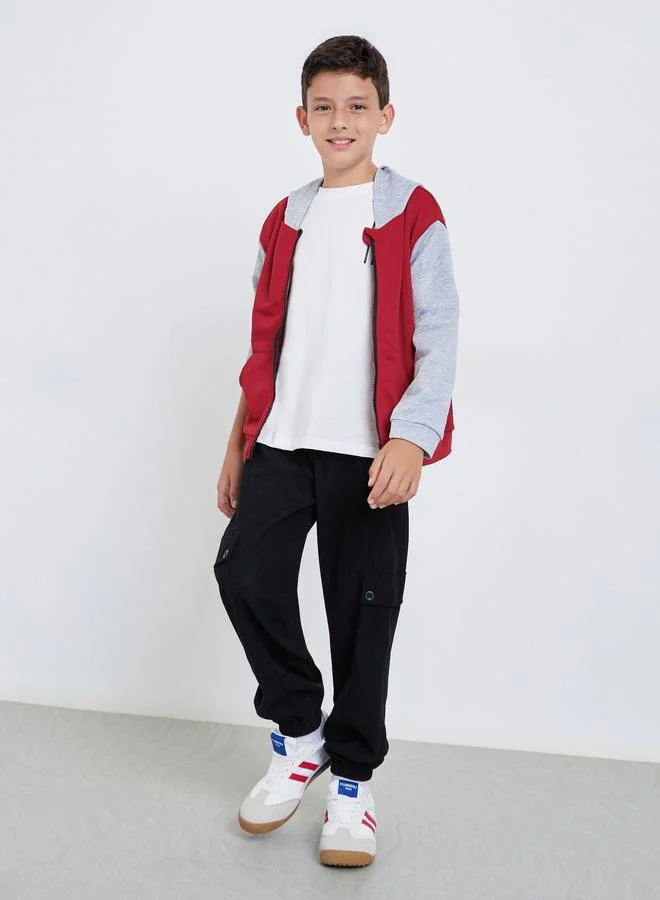 Styli Kids Red Color Block Zip-Up Jacket
