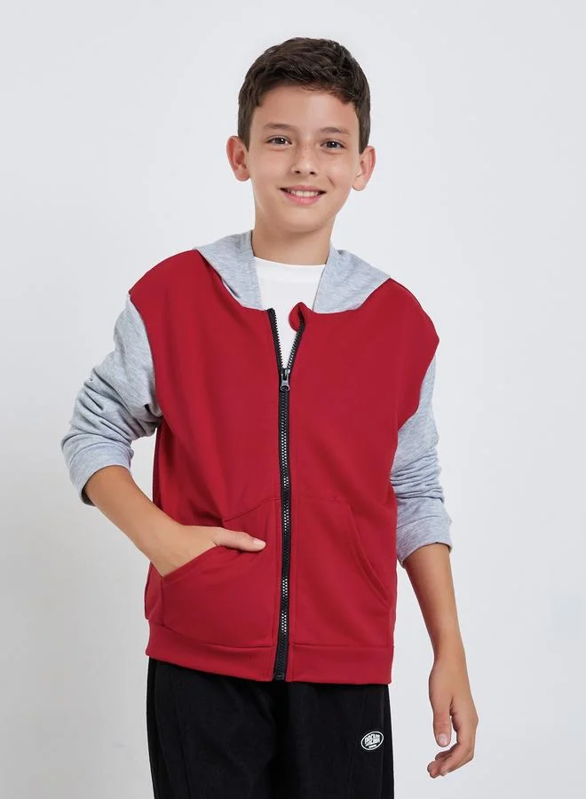 Styli Kids Red Color Block Zip-Up Jacket