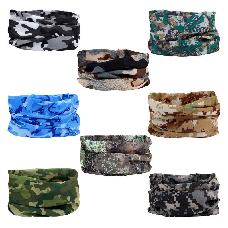 Generic WLS 8pcs Multi-function Breathable Seamless Tube Camouflage Camo Half Face Mask Skull Cap Dust-proof Windproof Motorcycle Bicycle Bike Face Mask for Hiking Camping Climbing Fishing Hunting Headband - Image 2