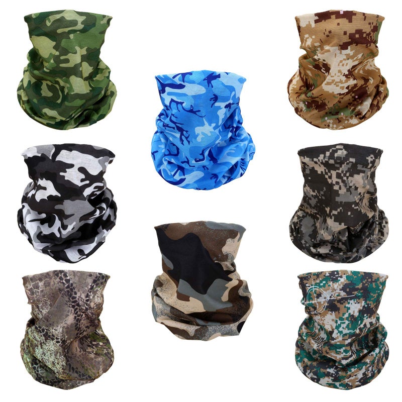Generic WLS 8pcs Multi-function Breathable Seamless Tube Camouflage Camo Half Face Mask Skull Cap Dust-proof Windproof Motorcycle Bicycle Bike Face Mask for Hiking Camping Climbing Fishing Hunting Headband - Image 1