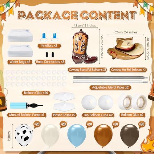 Kasyat 2 Set Western Cowboy Balloon Column Stand Kit Brown Slate Blue Dusty Blue Sand White Cow Print Balloons Garland Arch Kit for Farm Western Cowboy Baby Shower Birthday Party Decorations - Image 5