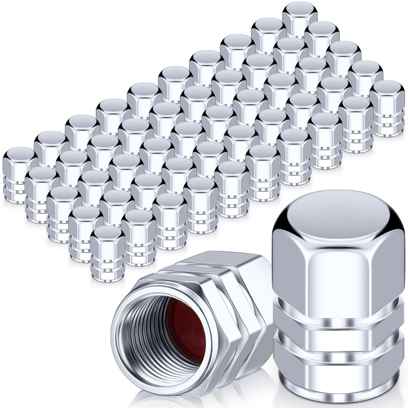Tallew 50 Pcs Tire Valve Stem Caps Metal Valve Caps Aluminum Hexagon Tires Universal HeavyDuty Leak Proof Alloy Stem Cover for Car SUV Truck Bicycle Motorcycles Bikes WheelSilver - Image 3