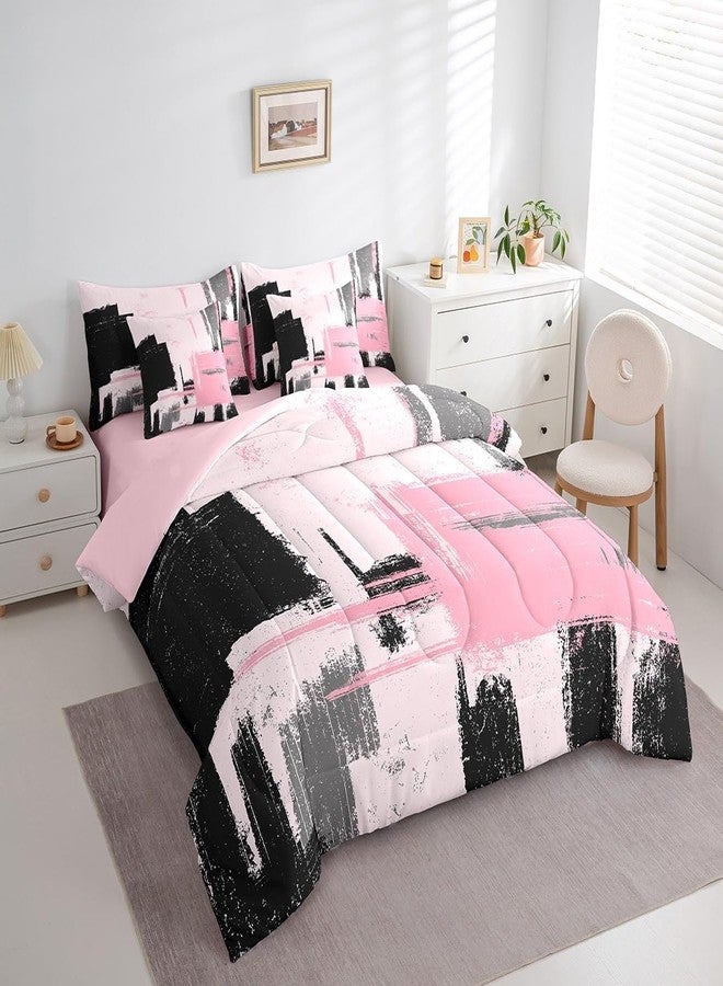 Feelyou Abstract Bed Set Includes Comforter, Sheet Set, Pillowcases & Pillow Covers Modern Abstract Art 7 Piece Bedding Set Children Pink Black Pattern Bedding Set Twin Size - Image 2