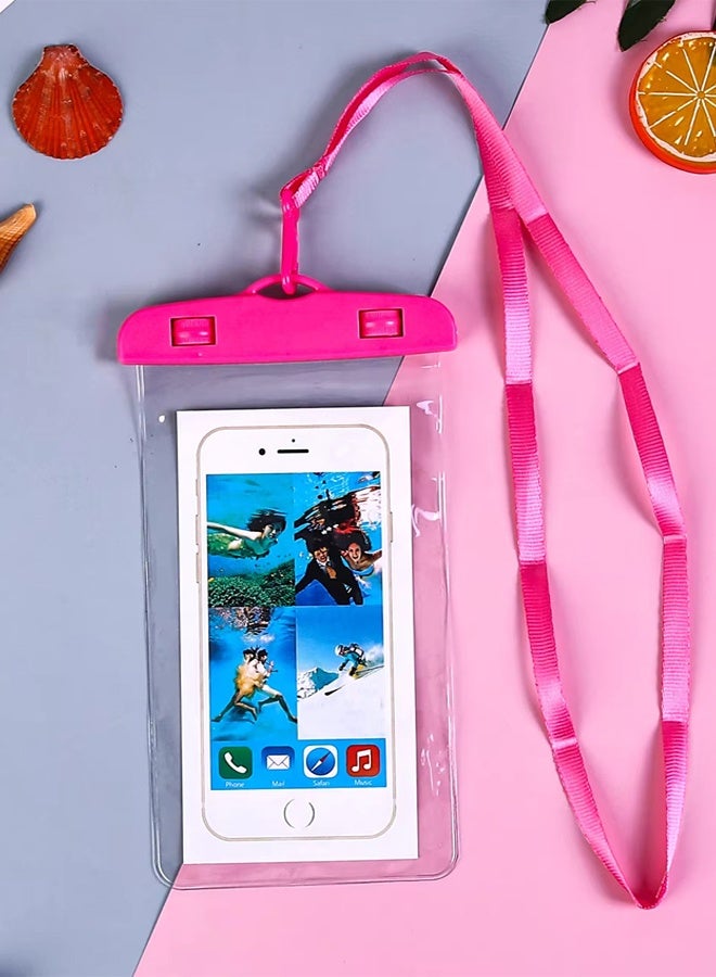 جراب الهاتف المحمول للماء | جراب مقاوم للماء لاستخدام الهاتف المحمول على الشاطئ أو حمام السباحة، مع حزام للرقبة | حافظة آيفون، سامسونج، زياومي، هواوي، ريدمي (بينك قطعة واحدة) - Image 3