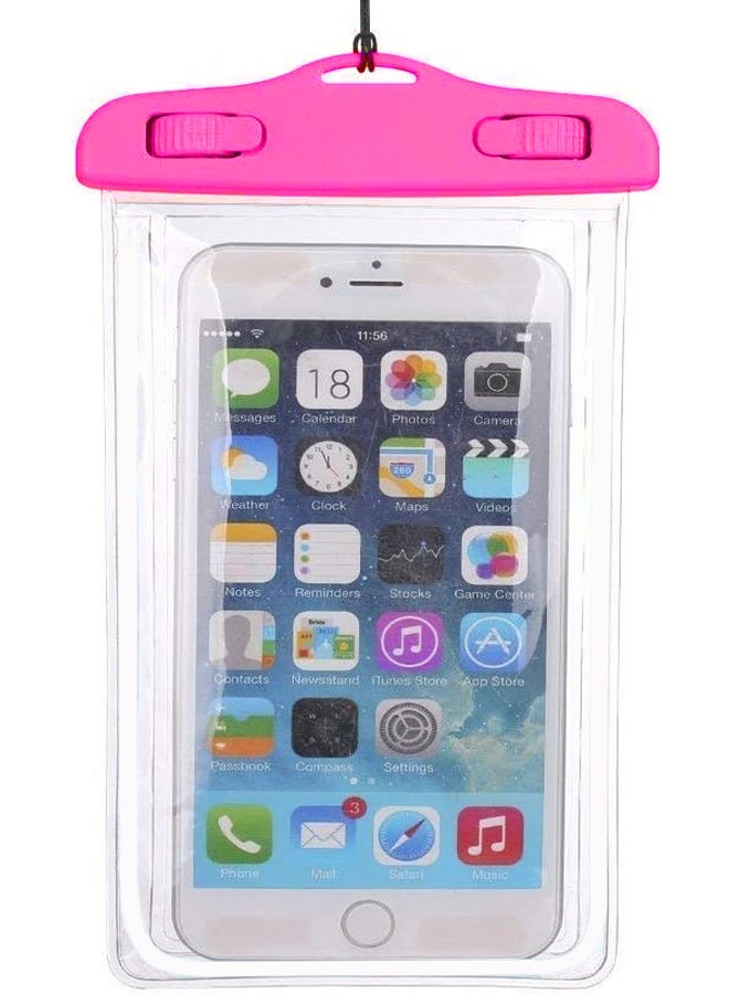 جراب الهاتف المحمول للماء | جراب مقاوم للماء لاستخدام الهاتف المحمول على الشاطئ أو حمام السباحة، مع حزام للرقبة | حافظة آيفون، سامسونج، زياومي، هواوي، ريدمي (بينك قطعة واحدة) - Image 1