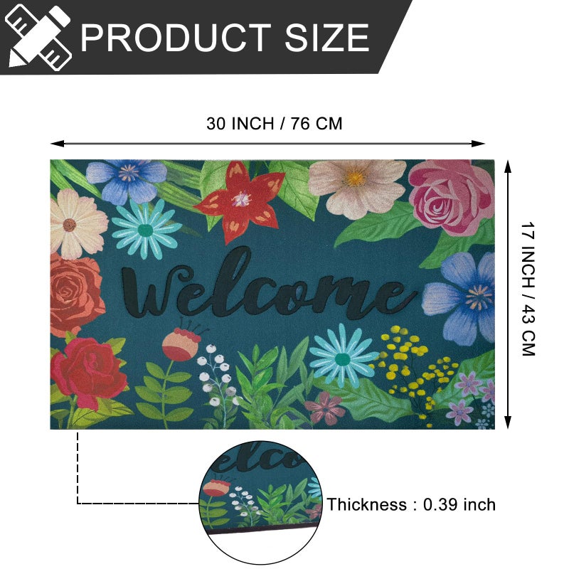 CHICHIC Welcome Door Mat 17x 30 Inch Front Door Mat Outdoors for Home Entrance Outdoors Mat for Outside Entry Way Doormat Entry Rugs, Heavy Duty Non Slip Rubber Back Low Profile, Colorful Flower - Image 3