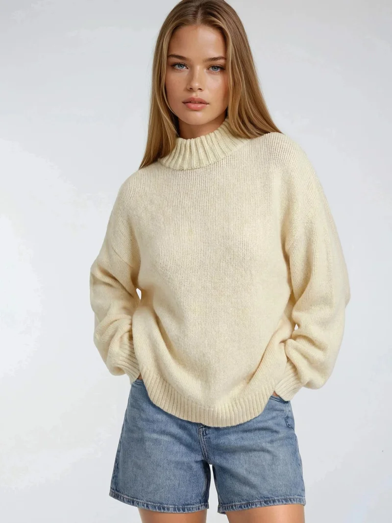 MixRay Mixray Relaxed Fit Crew Neck Thick Knit Sweater